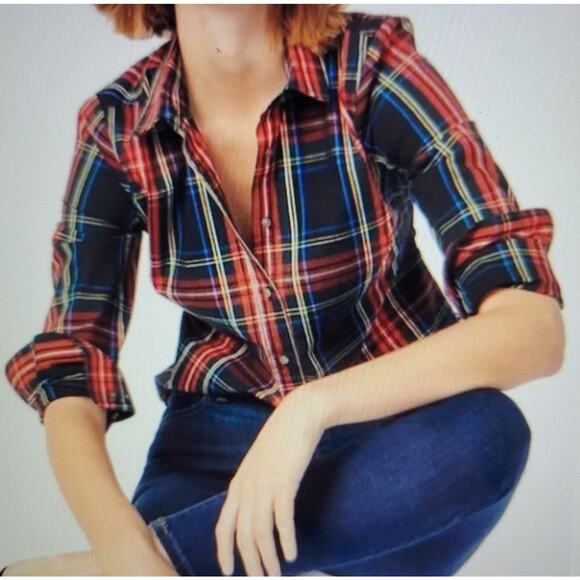 J.CREW Perfect Shirt in Stewart Plaid Tartan Long Sleeve Button Down Size 6 - Picture 1 of 7